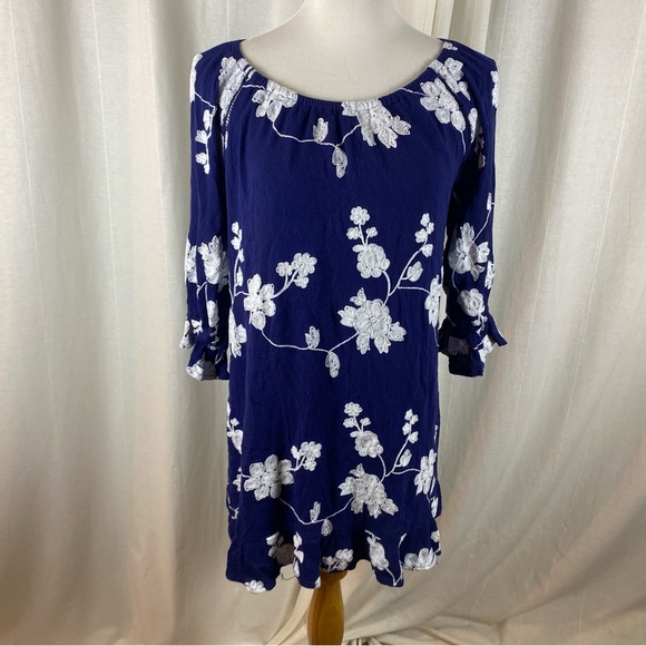 Simply Irresistible Dresses & Skirts - Simply Irresistible Women’s Large Mini Dress Floral Embroidered Navy White